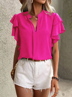 Ruffle Sleeve Notched Blouse (2)