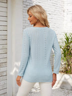 Decorative Button Openwork V-neck T-shirt (3)