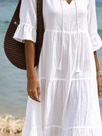 Full Size Tiered Tie Neck Flounce Sleeve Dress Plus (3)