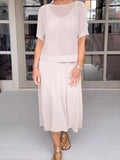 Full Size Openwork Knit Cover Up Dress Set Plus