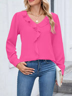Ruffled V-neck Long Sleeve Blouse (17)