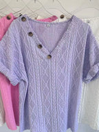 Textured V-neck Short Sleeve Top (19)