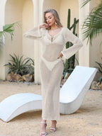 Crochet Knit Long Sleeve Cover-up Dress (9)
