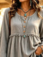 Button-down Detail Fringed Hem Blouse (8)