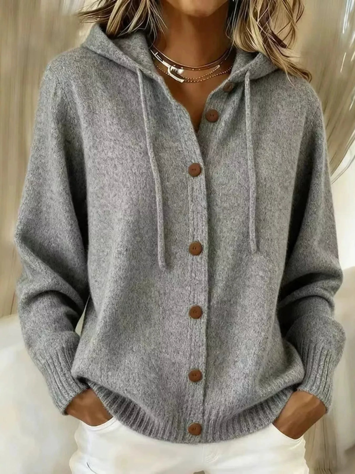 Full Size Hooded Button-down Knit Cardigan Plus (7)