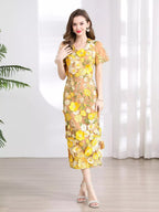 Floral Embroidered Puff Sleeve Midi Dress (9)