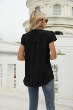 Swiss Dot Notched Neck Short Sleeve Top (20)