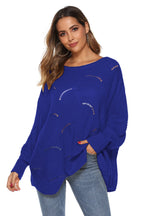 Round Neck Long Sleeve Openwork Sweater (14)