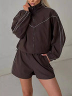 Drawstring Zip-up Jacket Shorts Set (4)