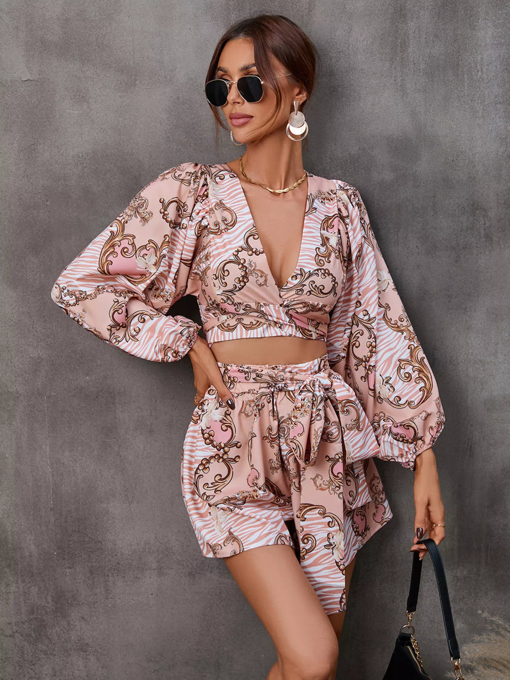 Cutout Front Printed Long Sleeve Romper (18)