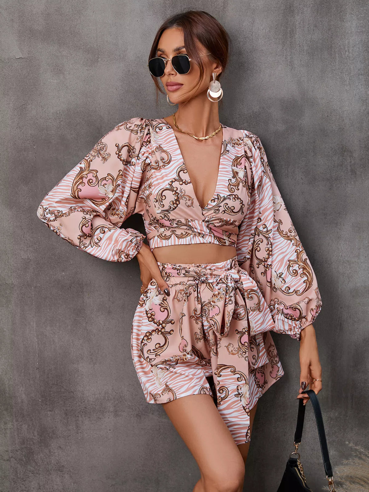 Cutout Front Printed Long Sleeve Romper (18)