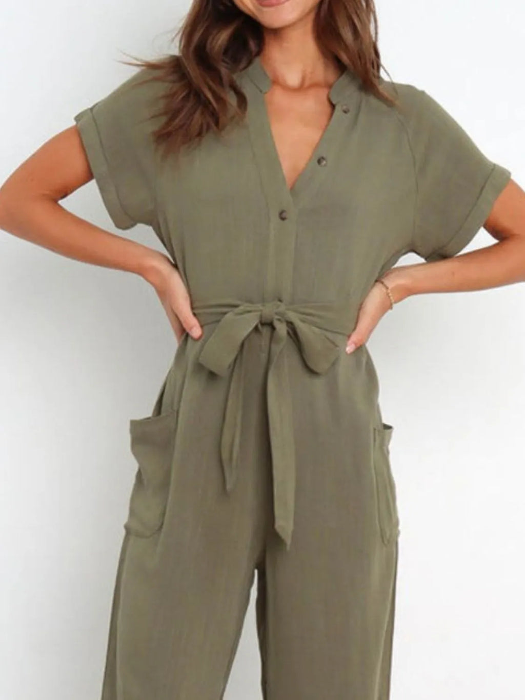 Notched Short Sleeve Tie Waist Jumpsuit (2)