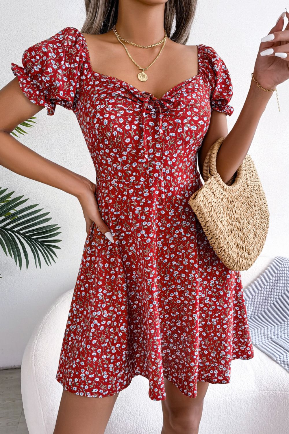 Ditsy Floral Drawstring A-line Dress (11)