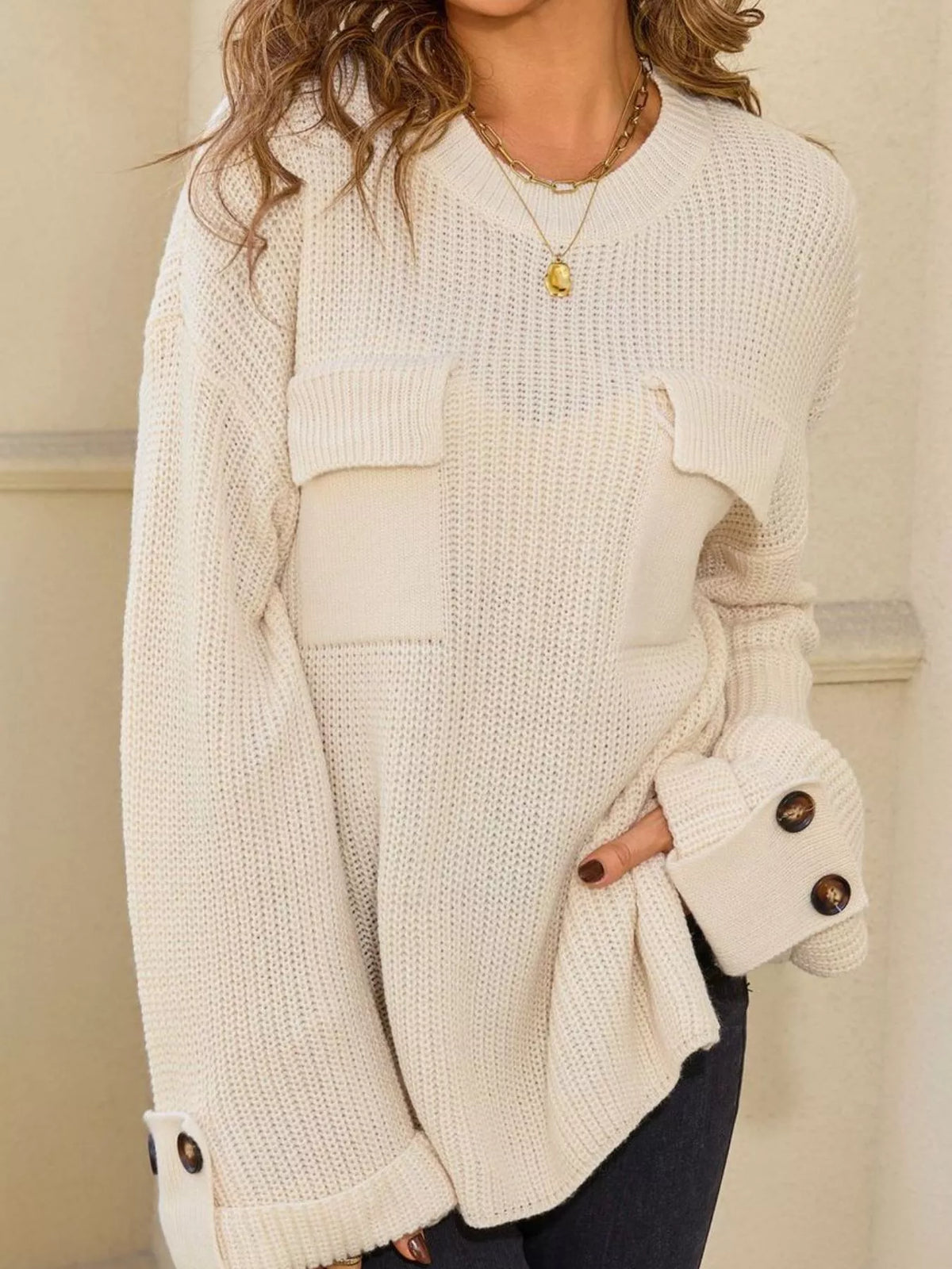 Pocket Detail Round Neck Sweater (3)