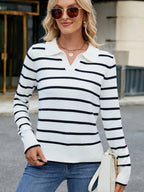 Striped Johnny Collar Long Sleeve Sweater (9)