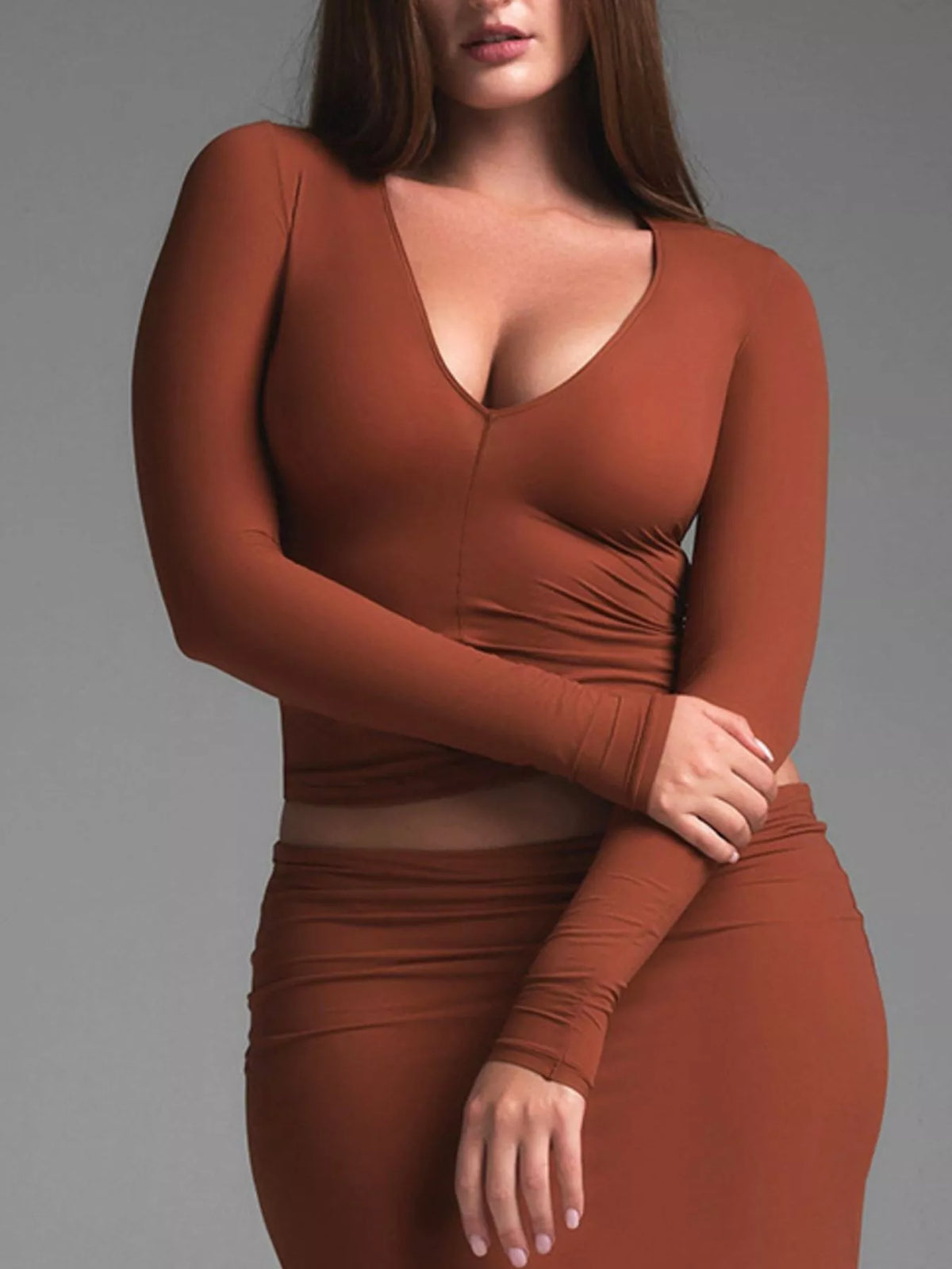 V-neck Long Sleeve Crop T-shirt (10)
