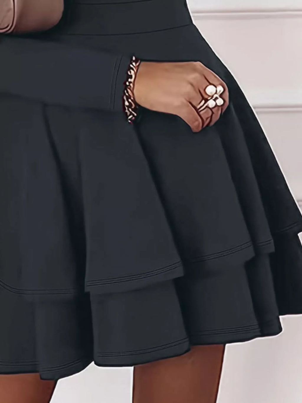 V-neck Long Sleeve Layered Ruffle Mini Dress (15)