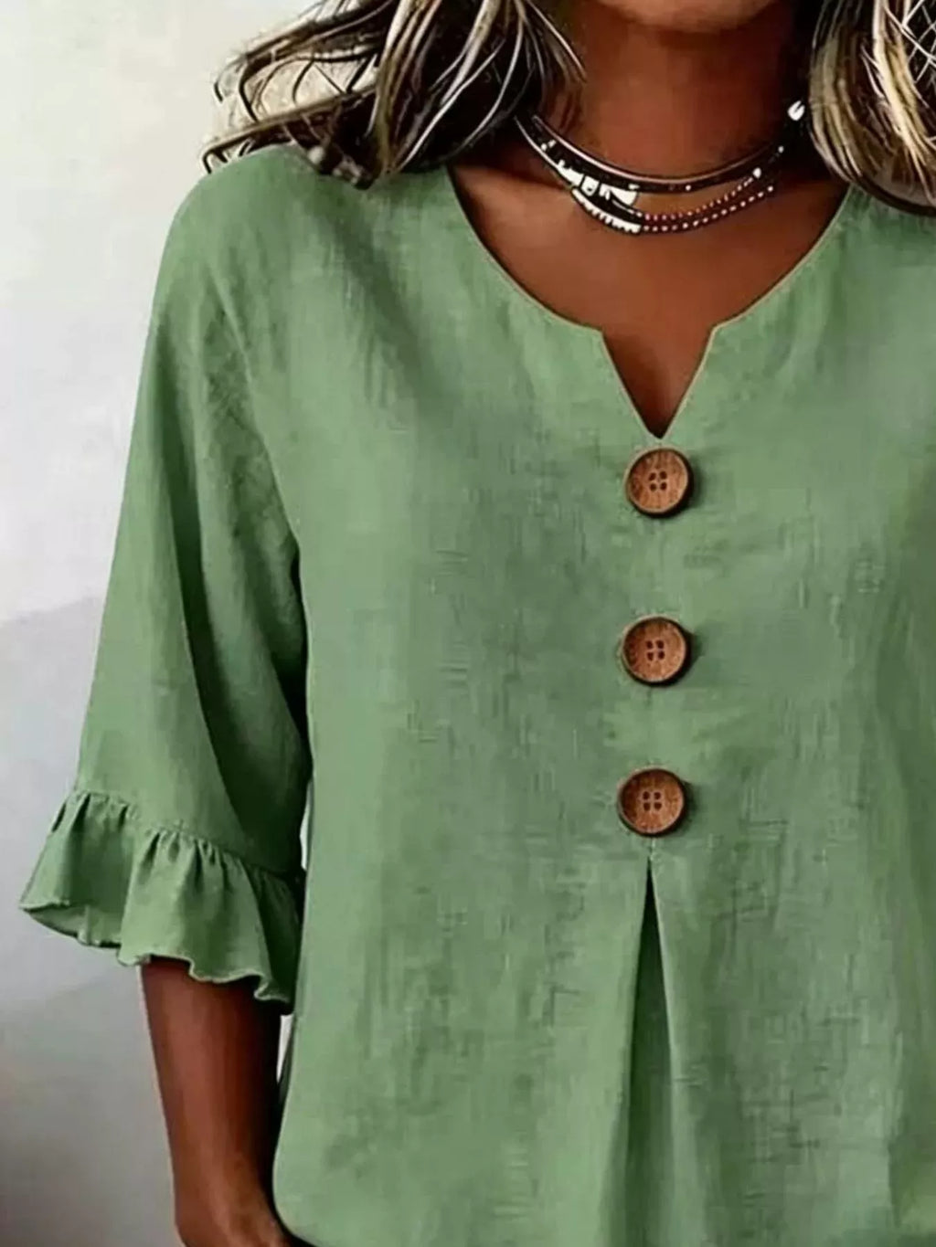 Full Size Casual Ruffle‑sleeve Decor‑button Top Plus (8)