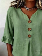 Full Size Casual Ruffle‑sleeve Decor‑button Top Plus (8)
