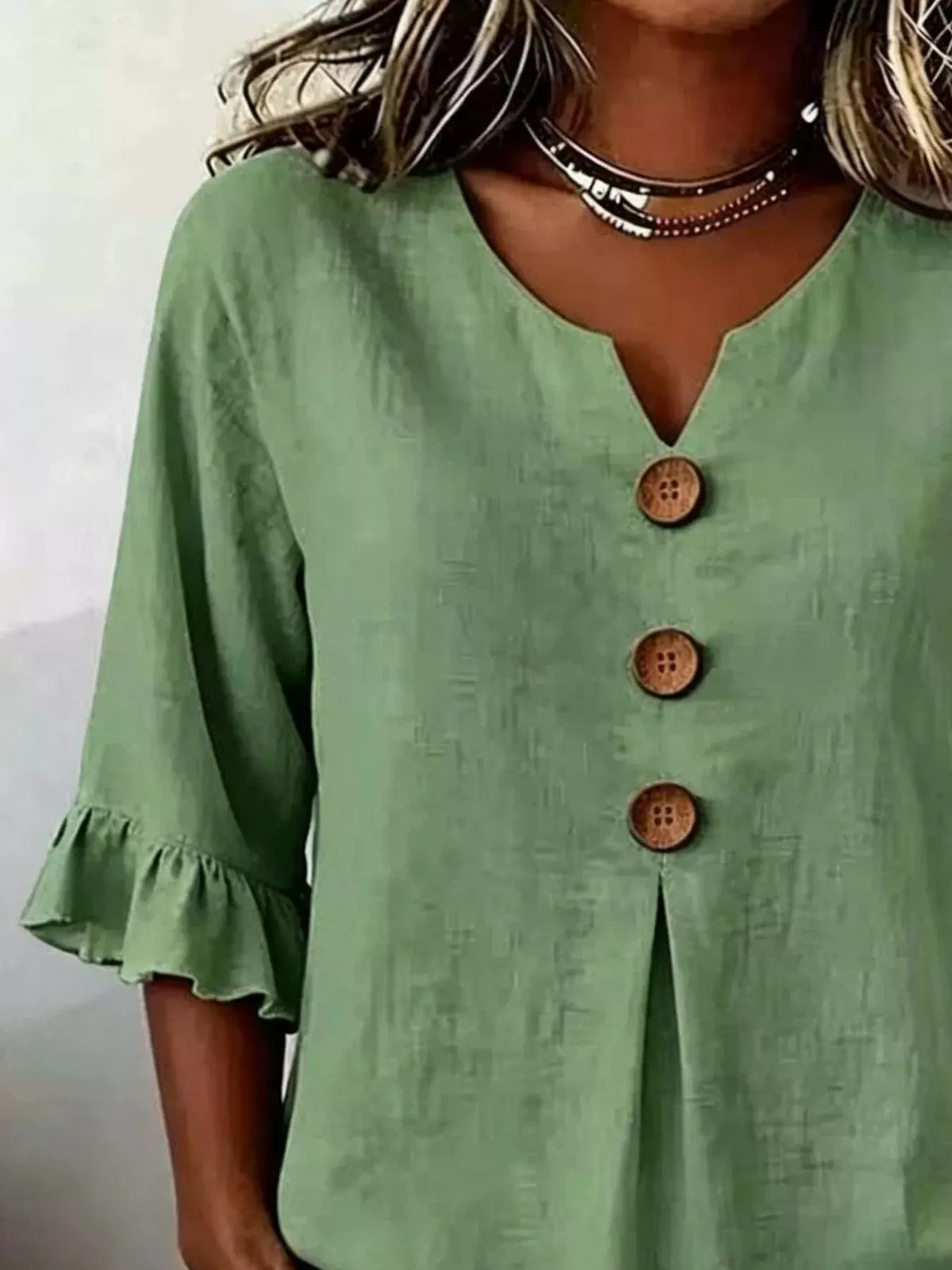 Full Size Casual Ruffle‑sleeve Decor‑button Top Plus (8)
