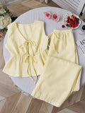 Striped Tie-front Sleeveless Top Pants Set