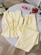 Striped Tie-front Sleeveless Top Pants Set