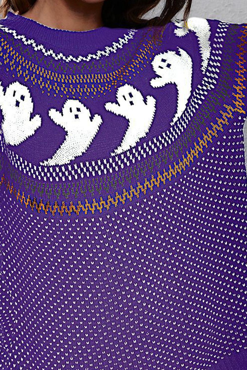 Ghost Pattern Round Neck Long Sleeve Sweater (21)