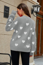 Heart Pattern Lantern Sleeve Round Neck Tunic Sweater (21)
