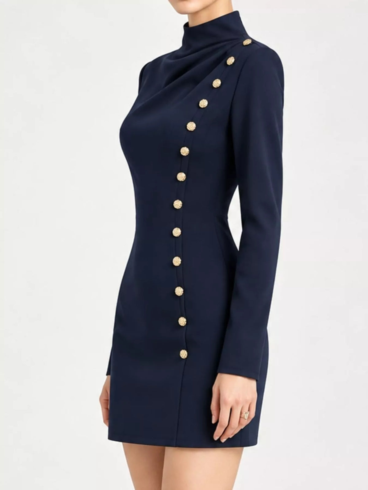 Full Size Decorative Button Mock Neck Mini Dress Plus (14)