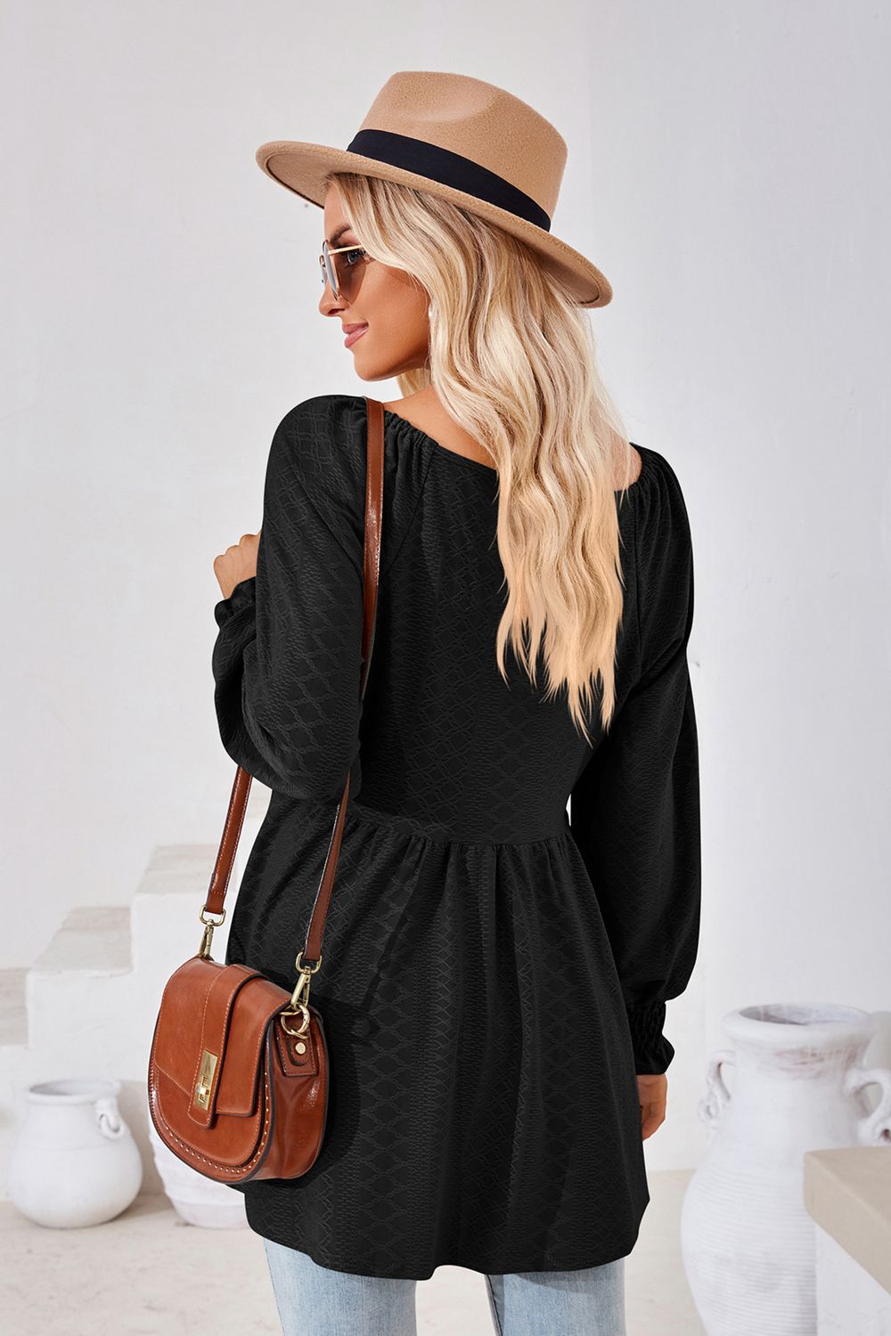 V-neck Lantern Sleeve Blouse (21)
