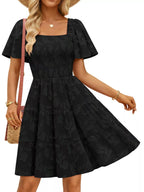 Smocked Square Neck Tiered Mini Dress (16)
