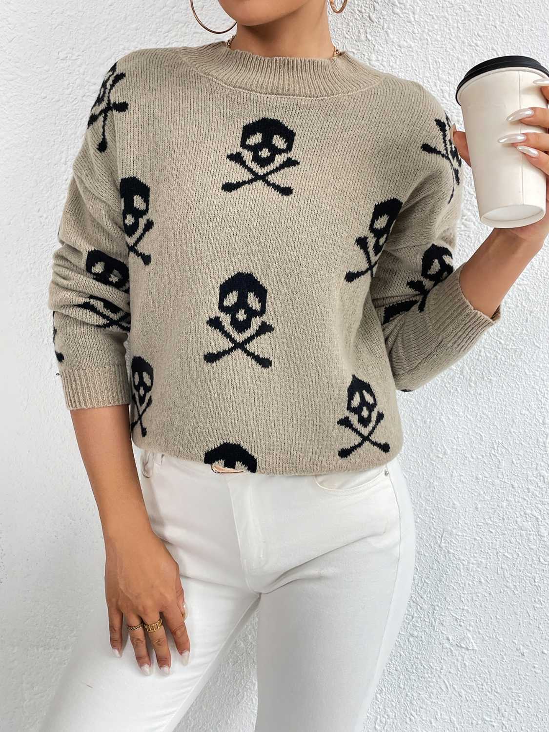 Patterned Drop Shoulder Sweater (11)
