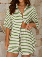 Striped Half Sleeve Top Shorts Set (26)