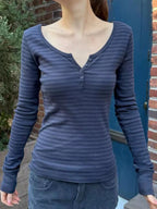 Striped Long Sleeve Henley T-shirt (6)