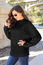 Full Size Ribbed Exposed Seam Mock Neck Knit Top (13)