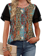 Layered Short Sleeve Round Neck T-shirt (29)