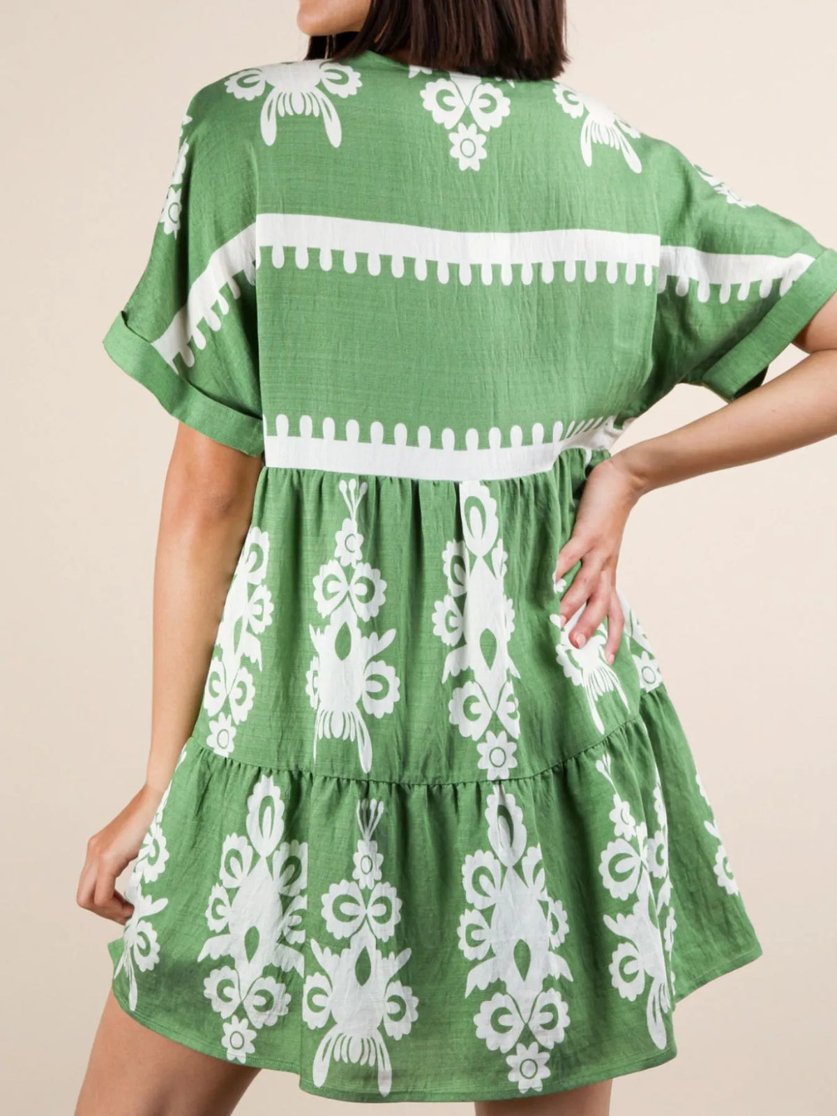 Printed V-neck Short Sleeve Mini Dress (14)