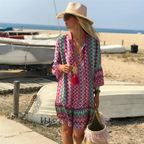 Printed V-neck Dress variant CJNSSYCS05336-Flower-S|CJNSSYCS05336-Flower-L|CJNSSYCS05336-Flower-M