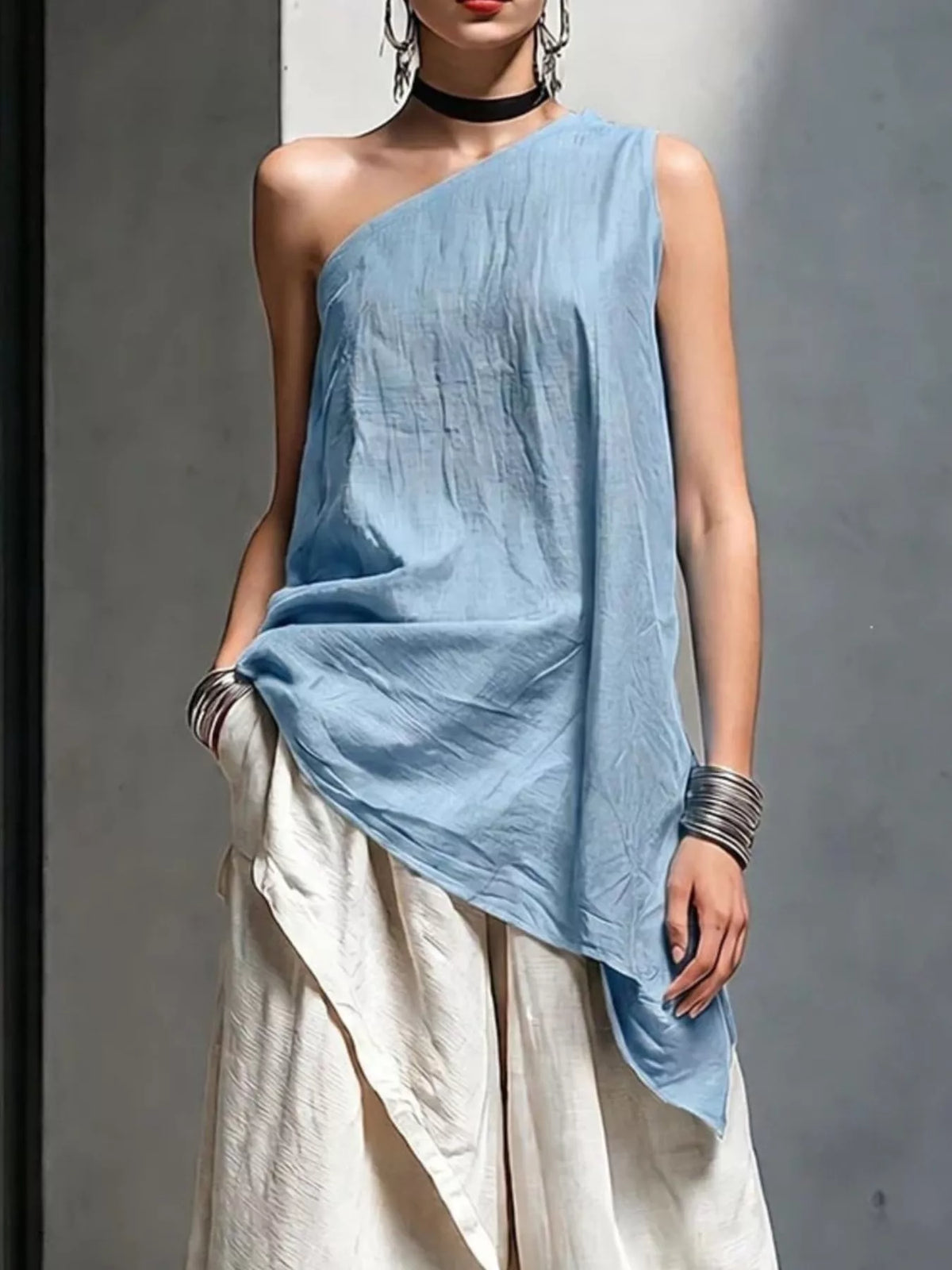 Full Size Asymmetrical One-shoulder Sleeveless Top Plus