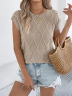 Round Neck Cap Sleeve Knit Top (14)