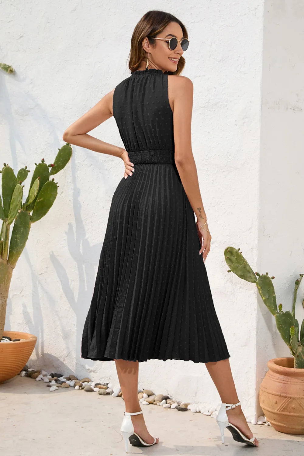 Swiss Dot Tie Neck Sleeveless Dress (10)
