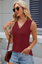 Eyelet V-neck Wide Strap Tank (27)