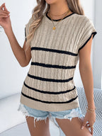 Cable-knit Striped Round Neck Knit Top (9)