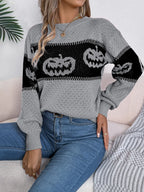 Pumpkin Round Neck Long Sleeve Sweater (18)