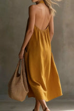 Casual Halter Neck Pocket Midi Dress (12)