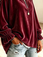Velvet Quarter-zip Sweatshirt Ruffled Cuffs (3)