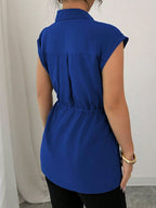 Drawstring Waist Cap Sleeve Shirt (34)