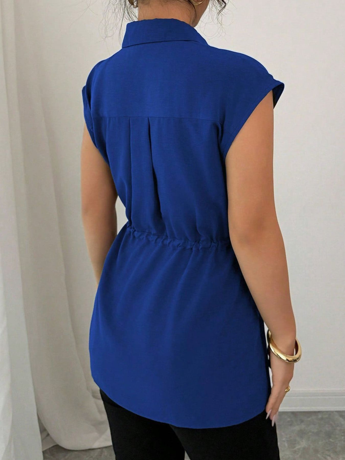Drawstring Waist Cap Sleeve Shirt (34)