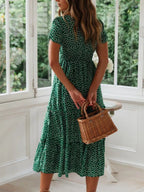 Printed Square Neck Short Sleeve Midi Dress (4)