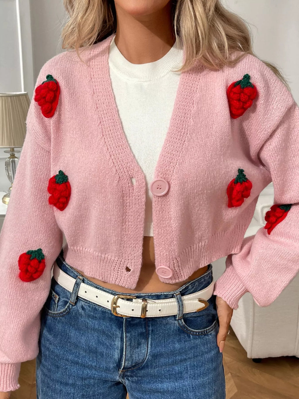 Strawberry Cropped Button-up Cardigan (13)